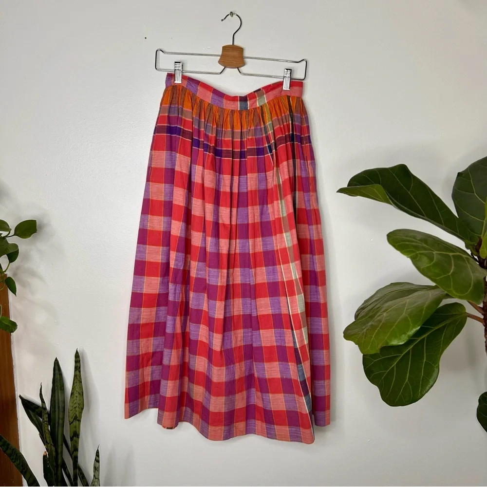 Vintage intarsia plaid button front midi skirt with pockets - Picture 3 of 4